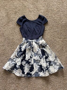 B Darlin Navy and White Floral Fit-and-Flare Dress